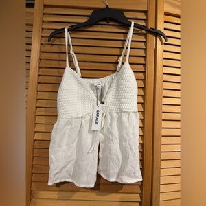 Garage White Textured Spaghetti Strap Top